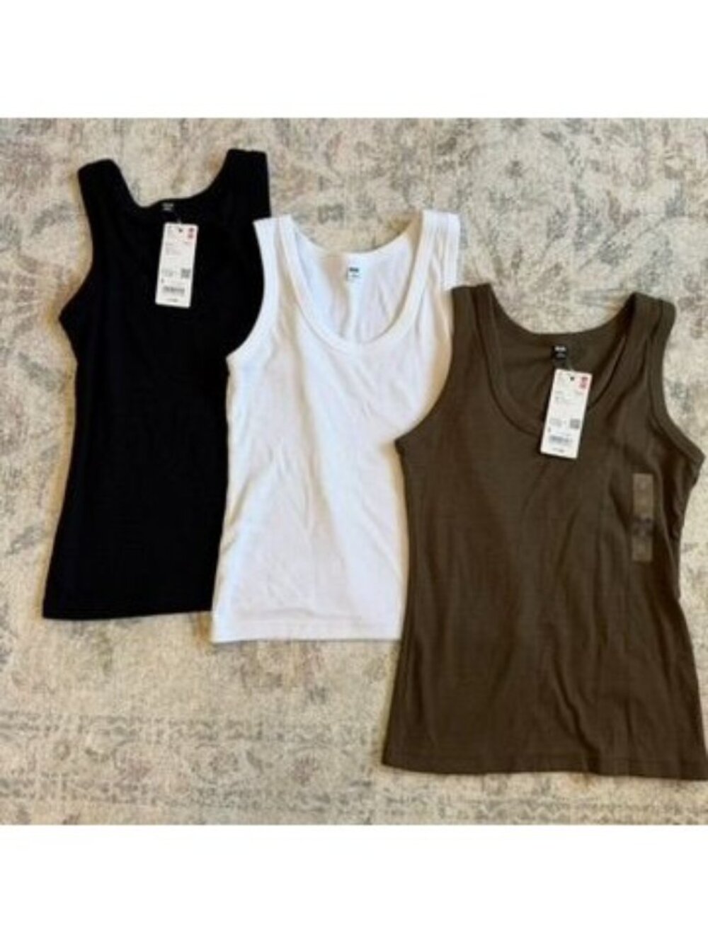 3PC UNIQLO Cotton Soft Knit Ribbed Classic Sleeveless Tank Tops Size Small NWT